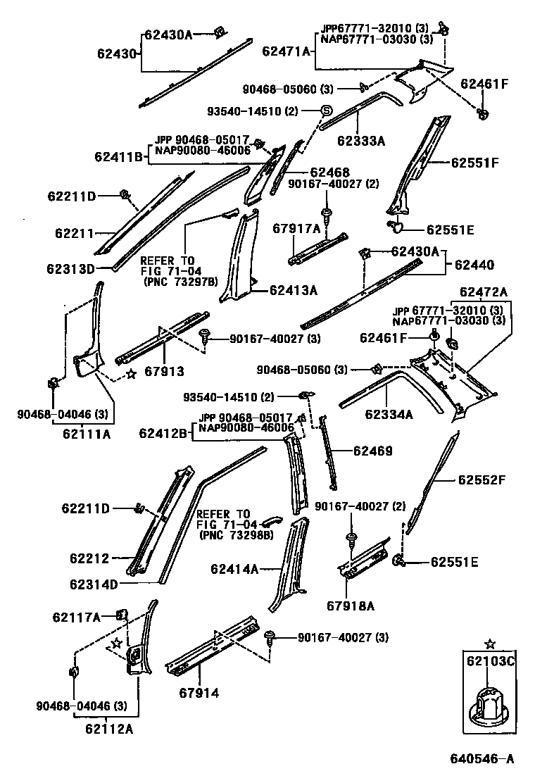 Toyota COROLLA 内饰板和车门防水胶条 EPC diagram — 640546A