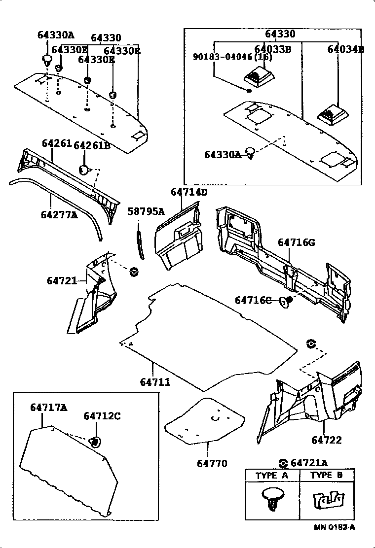 Toyota COROLLA 杂物箱板和行李箱垫 EPC diagram — 642767
