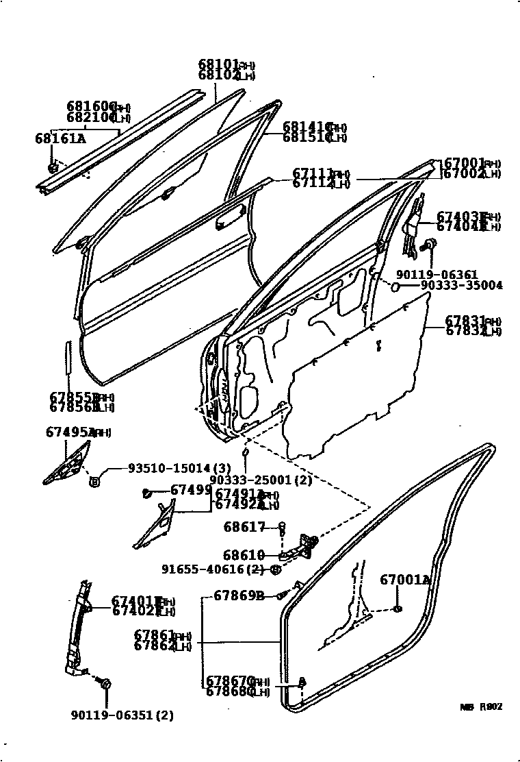 Toyota COROLLA 前门板和前门玻璃 EPC diagram — 676775
