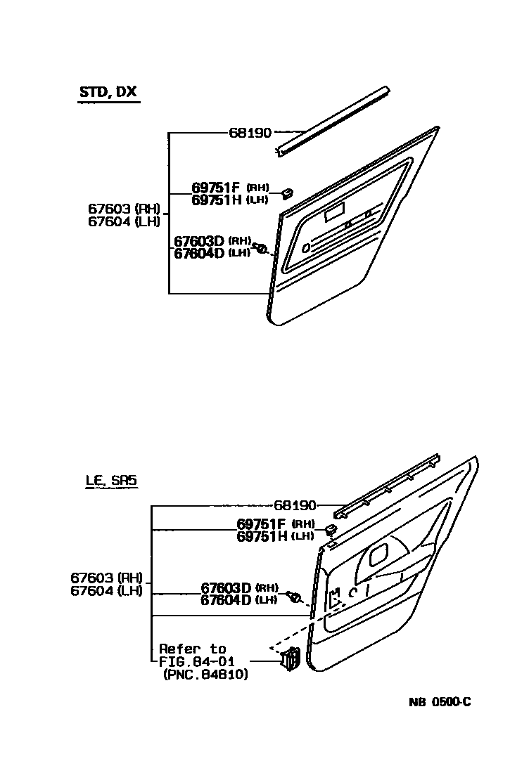 Toyota COROLLA 后门板和后门玻璃 EPC diagram — NB0500C