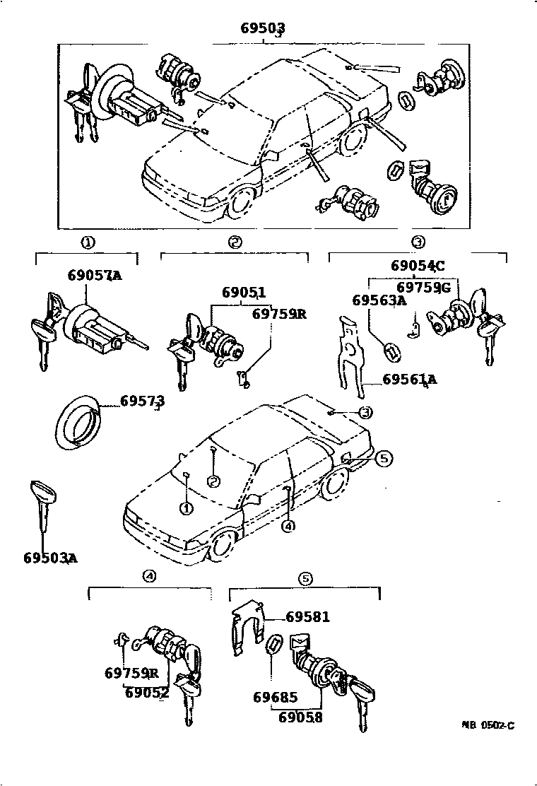 Toyota COROLLA 锁芯组件 EPC diagram — 676774