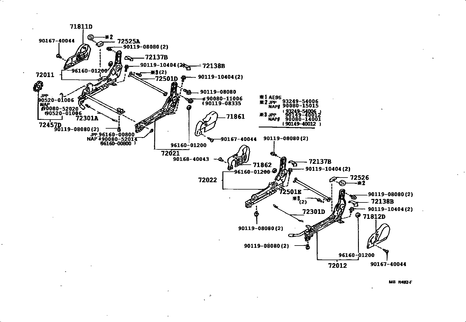 Toyota COROLLA 前排座椅和座椅滑轨 EPC diagram — 717059