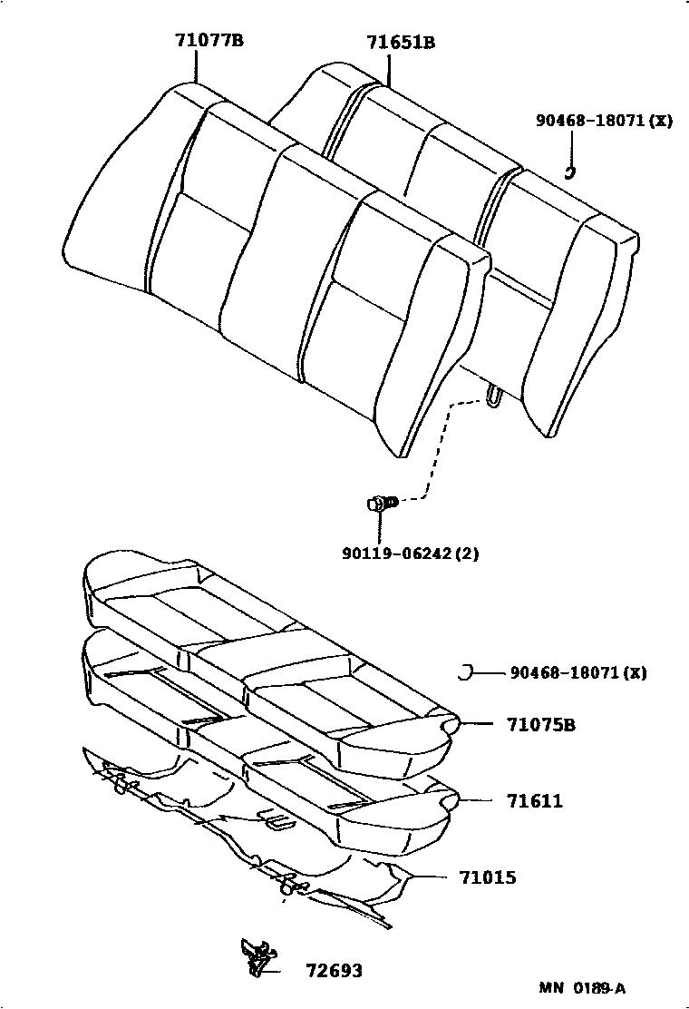 Toyota COROLLA 后排座椅和座椅滑轨 EPC diagram — 717060