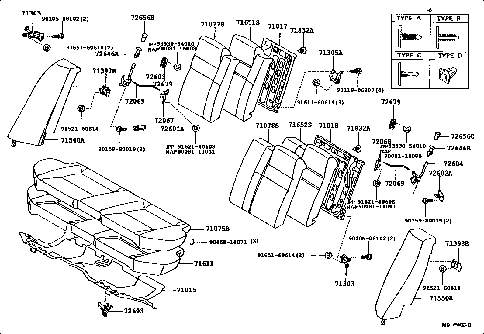 Toyota COROLLA 后排座椅和座椅滑轨 EPC diagram — 717061