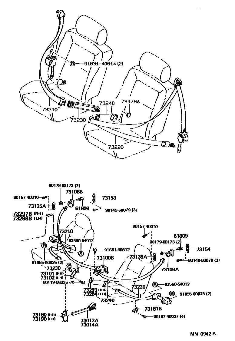 Toyota COROLLA 安全带和儿童保护座椅 EPC diagram — MN0942A