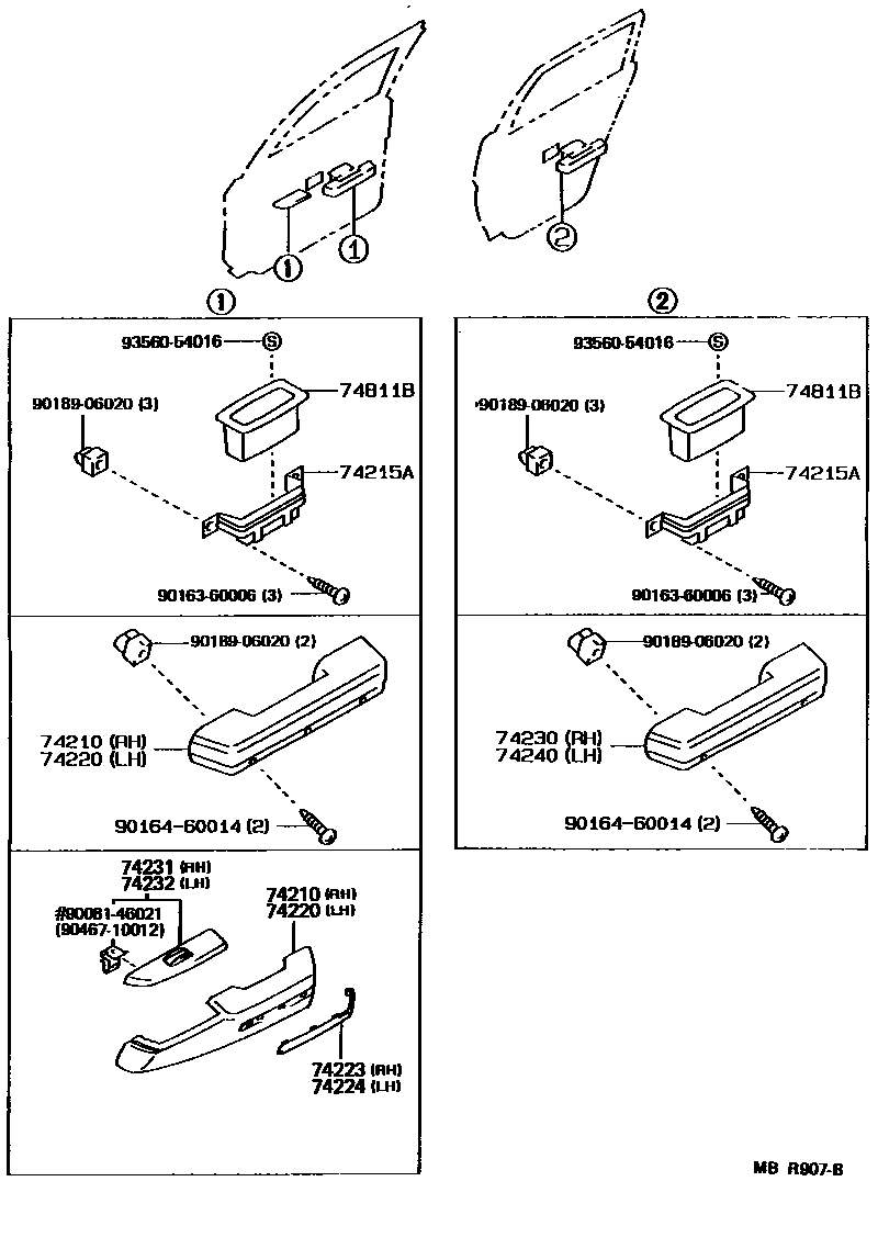 Toyota COROLLA 扶手和遮阳板 EPC diagram — MBR907B
