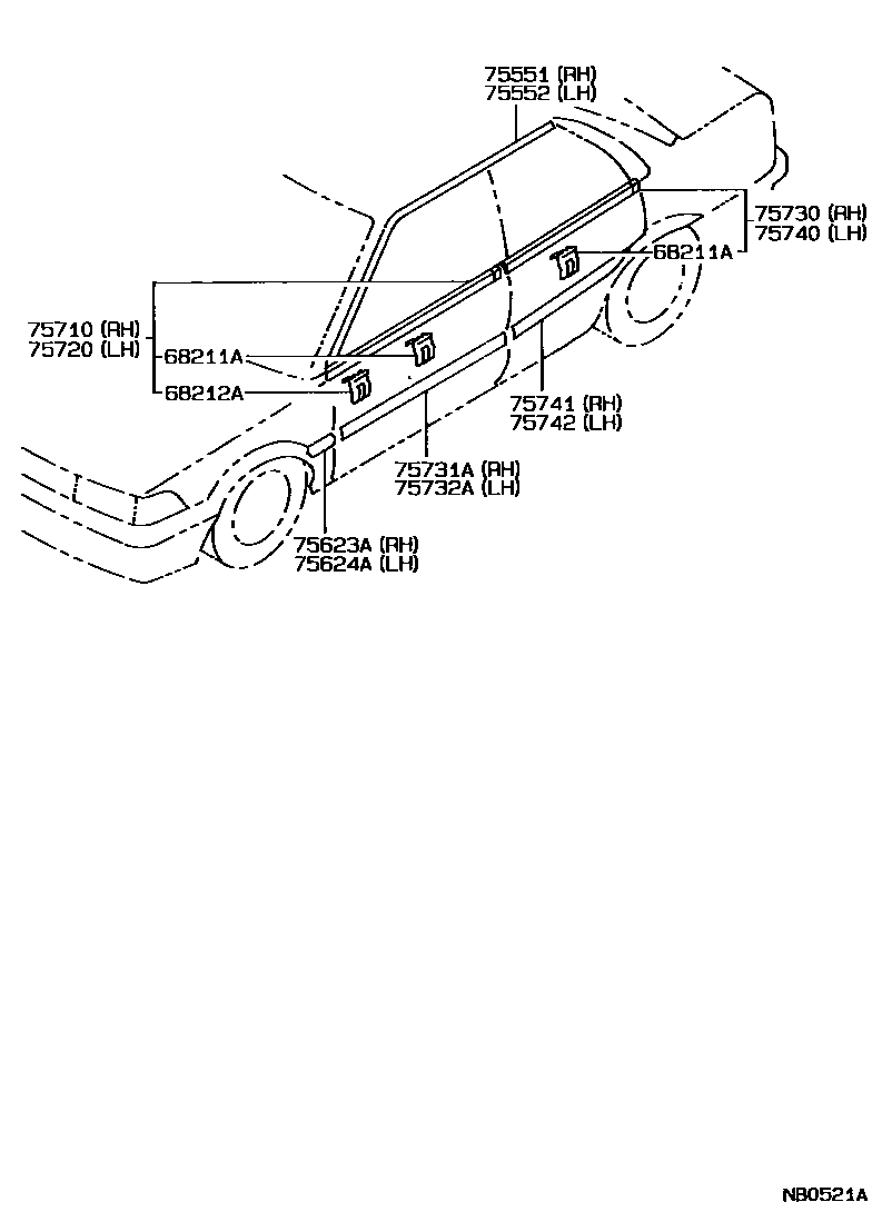 Toyota COROLLA 侧防护条 EPC diagram — NB0521A