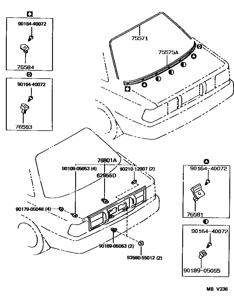 Toyota COROLLA 后防护条 EPC diagram — MBV236