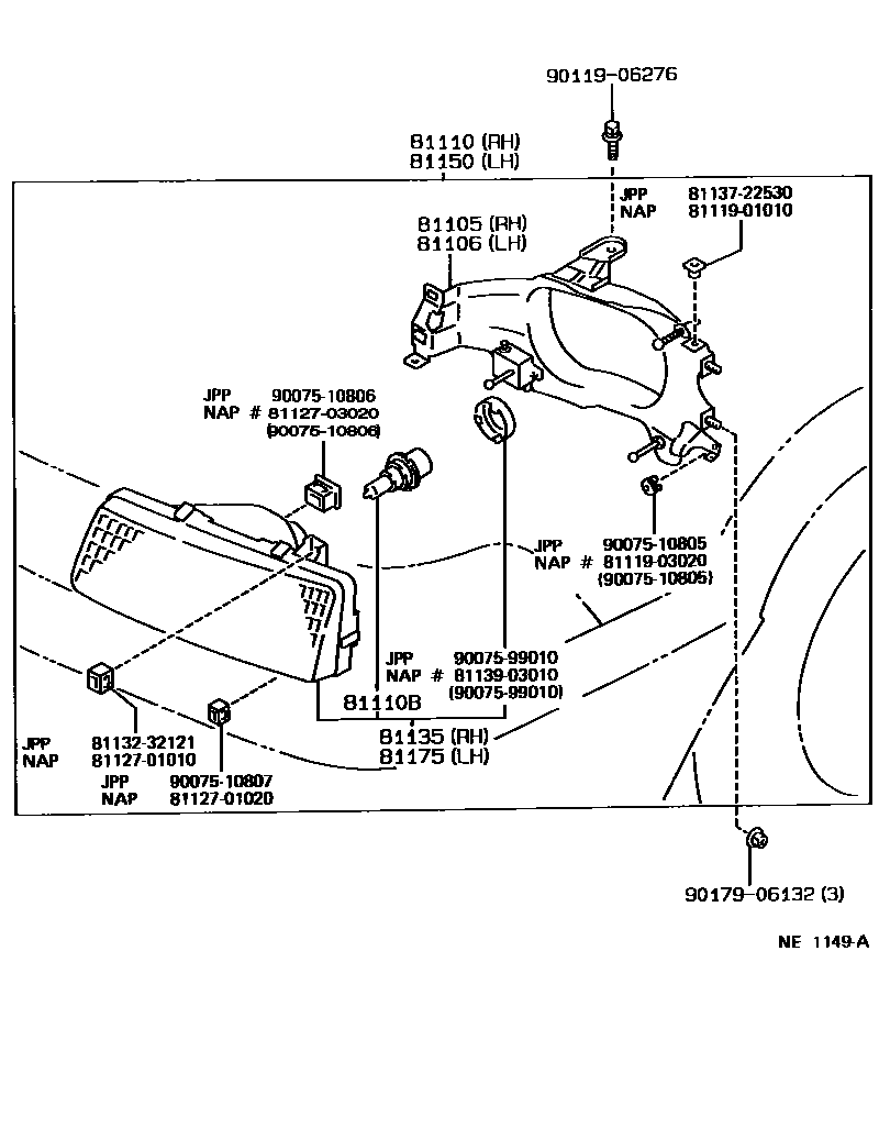 Toyota COROLLA Headlamp EPC diagram — NE1149A