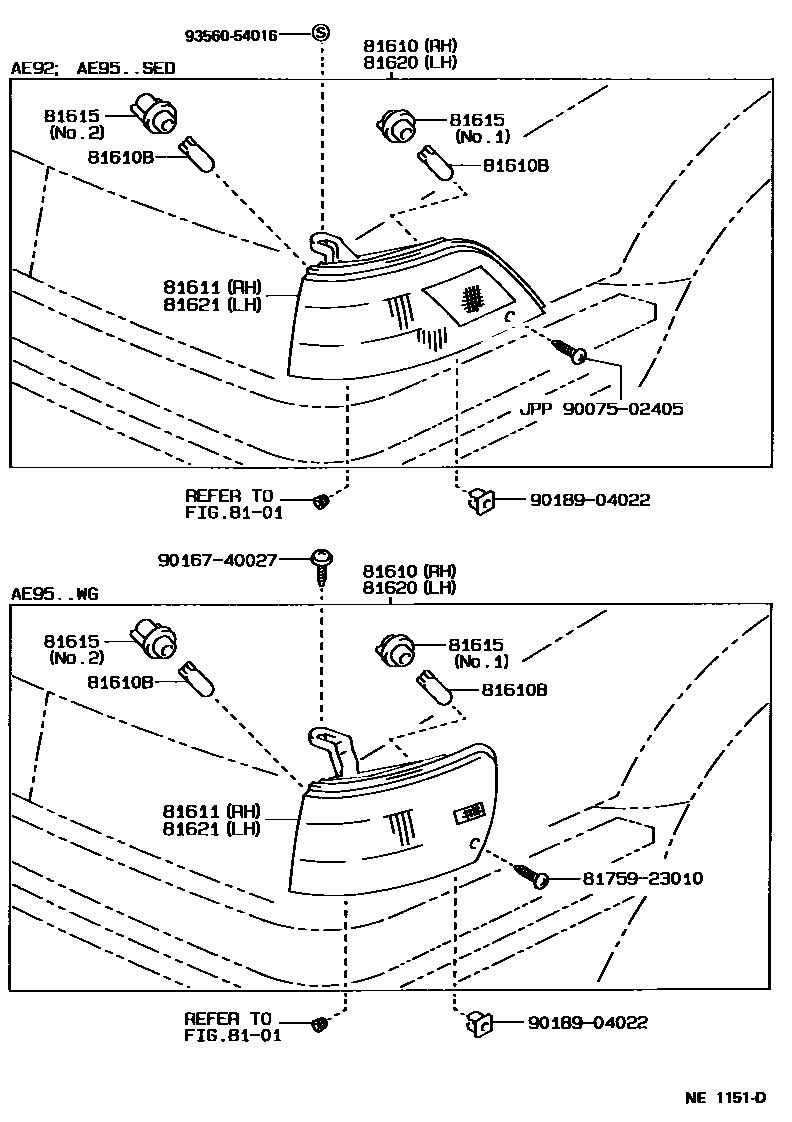 Toyota COROLLA 前示宽灯 EPC diagram — NE1151D