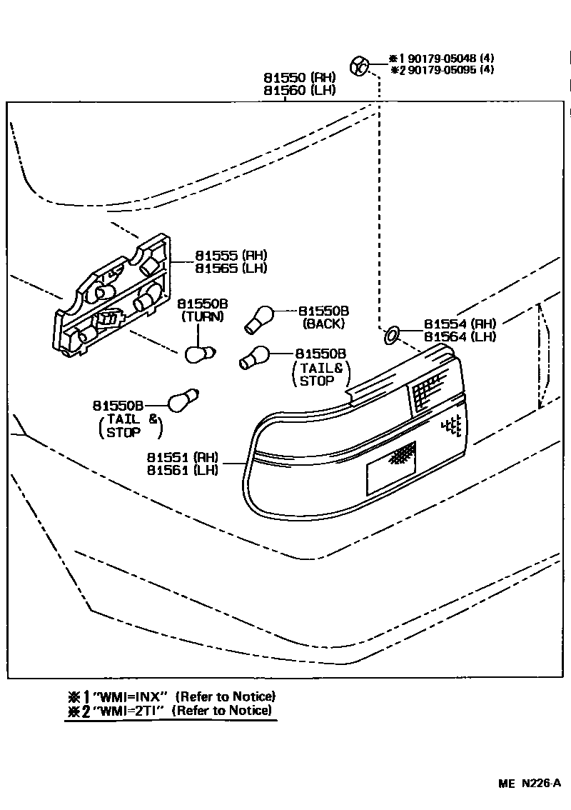 Toyota COROLLA 后组合灯 EPC diagram — MEN226A