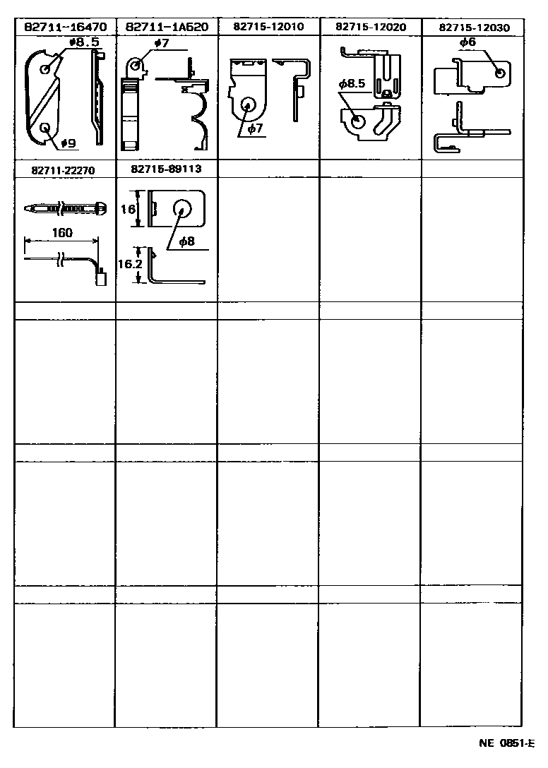 Toyota COROLLA 线束和卡夹 EPC diagram — NE0851E