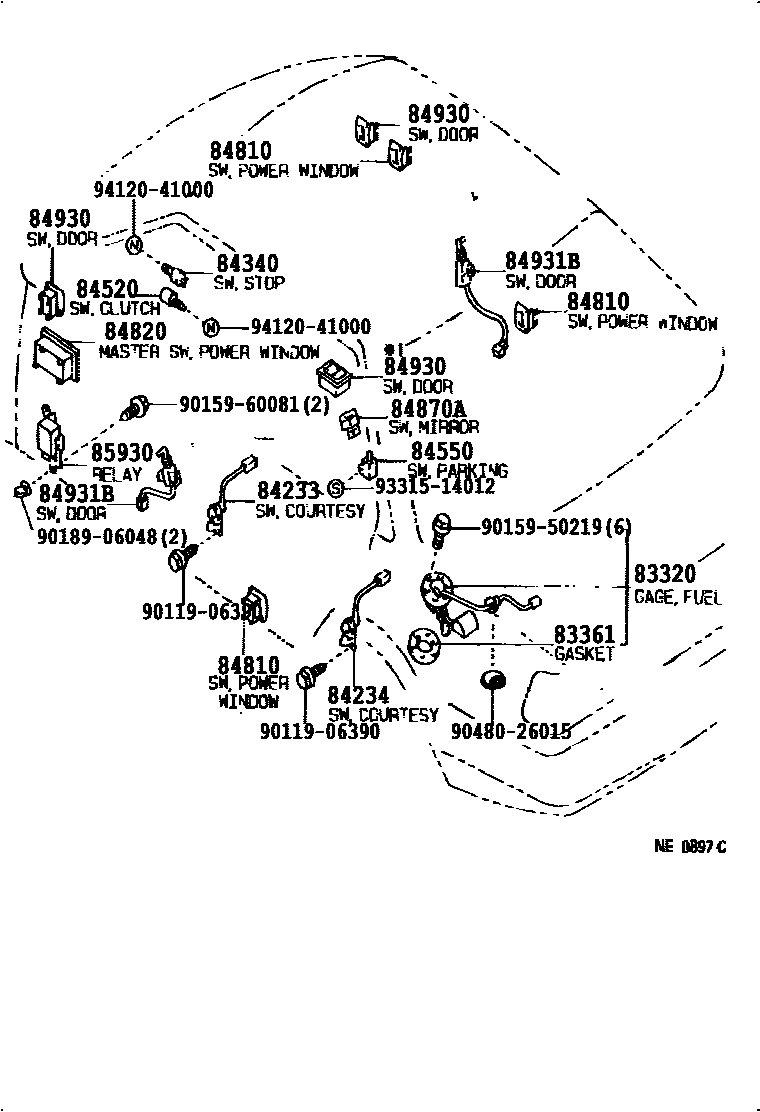 Toyota COROLLA 开关和继电器和ECU EPC diagram — 84B945
