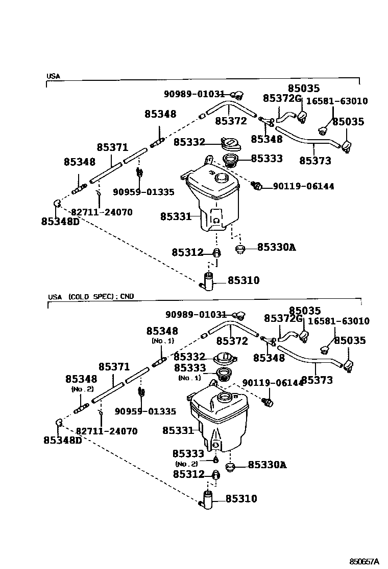 Toyota COROLLA 挡风玻璃清洗器 EPC diagram — 850657A