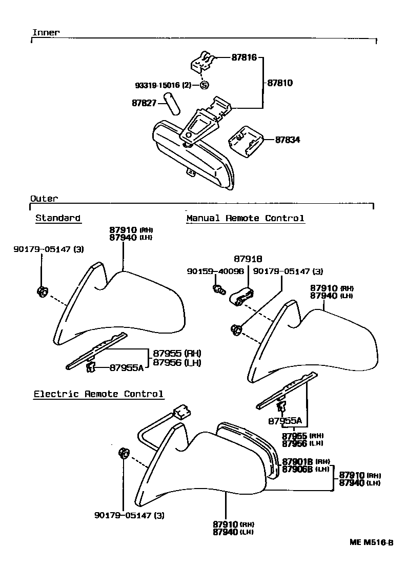 Toyota COROLLA 后视镜 EPC diagram — MEM516B
