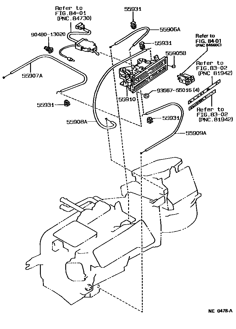Toyota COROLLA 暖风和空调系统 - 控制器和风管 EPC diagram — NE0478A