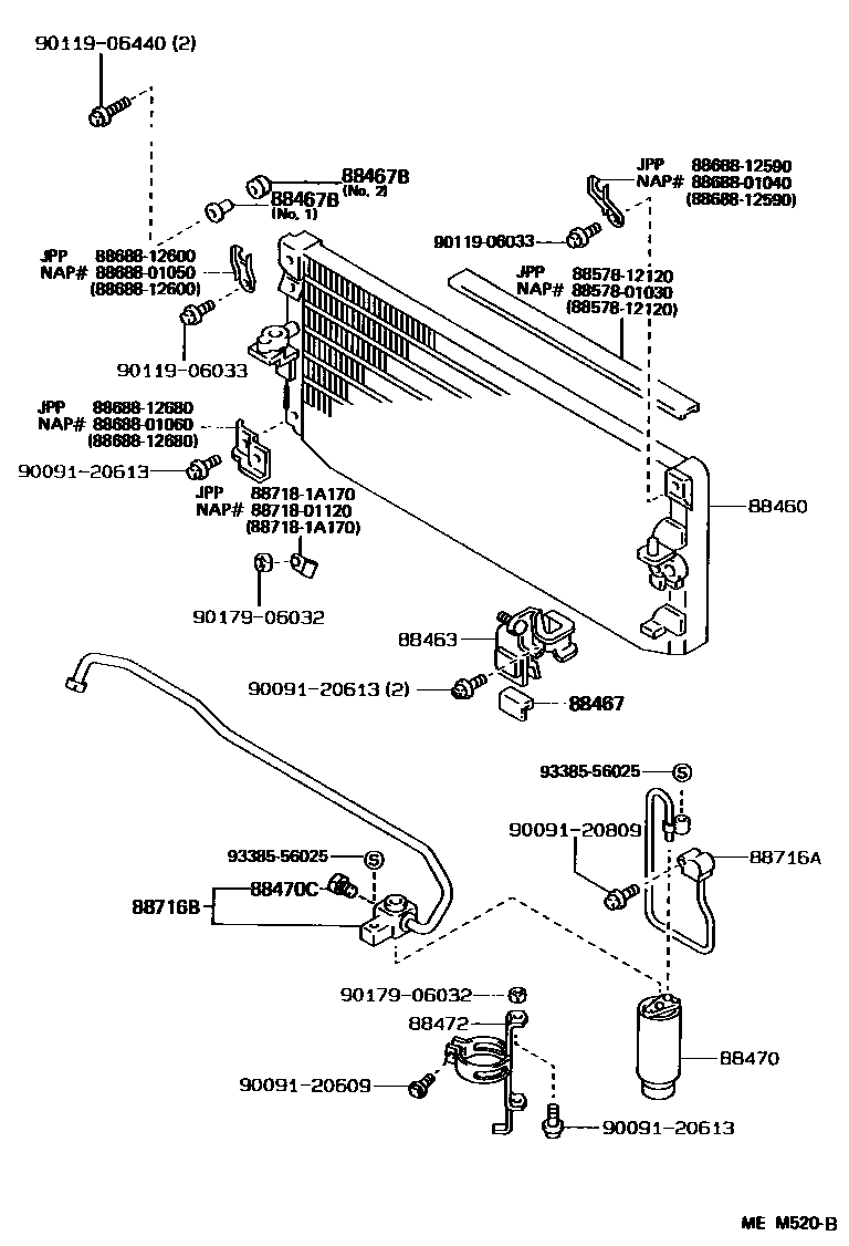 Toyota COROLLA Heating & Air Conditioning - Cooler Piping EPC diagram — MEM520B
