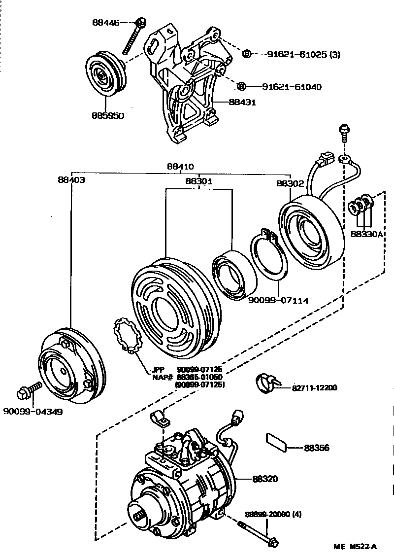 Toyota COROLLA Heating & Air Conditioning - Compressor EPC diagram — MEM522A