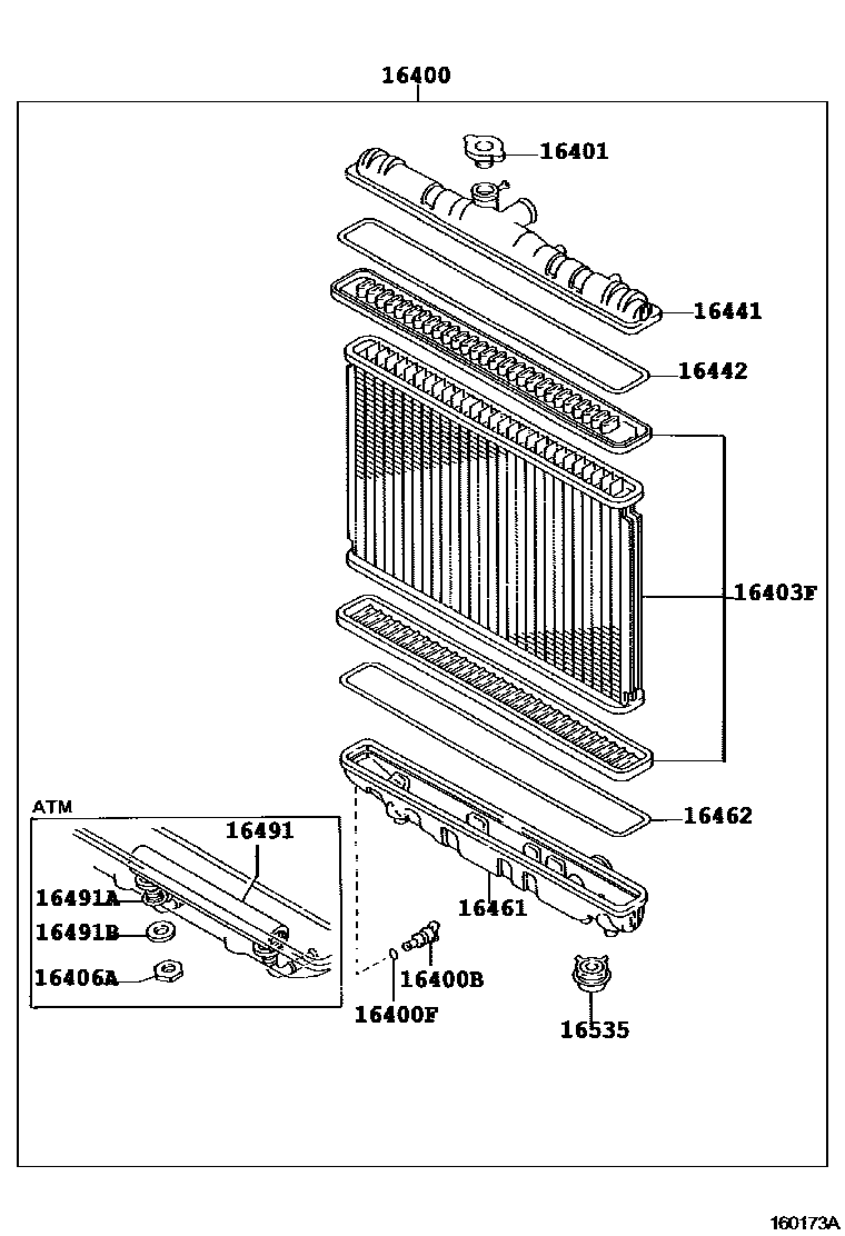 Toyota COROLLA RADIATOR & WATER OUTLET EPC diagram — 160173A