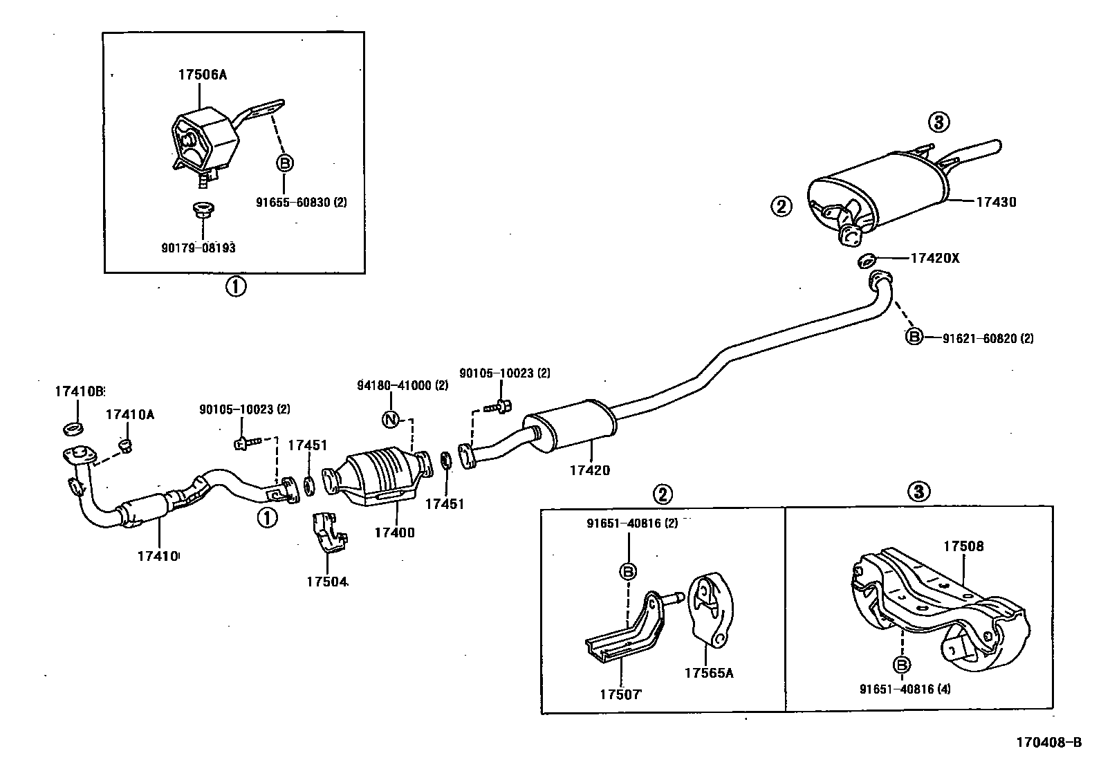 Toyota COROLLA Exhaust Pipe EPC diagram — 170408B