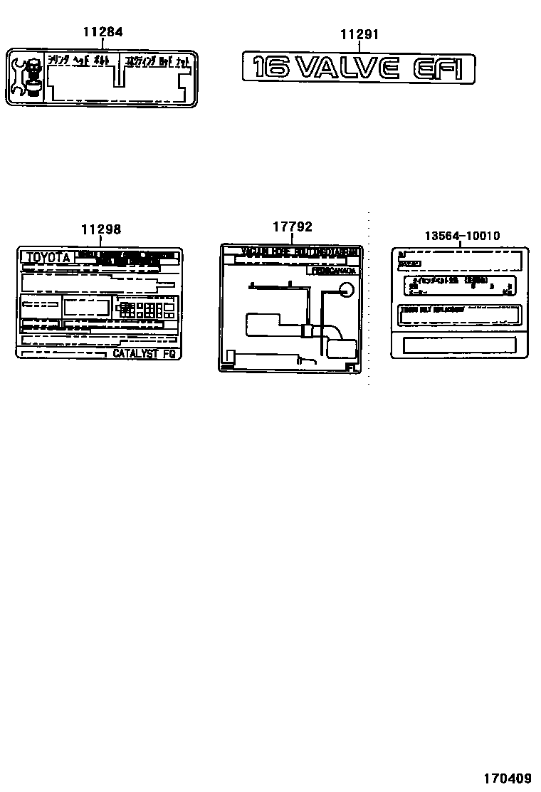 Toyota COROLLA 警示铭牌和名称铭牌(发动机) EPC diagram — 170409