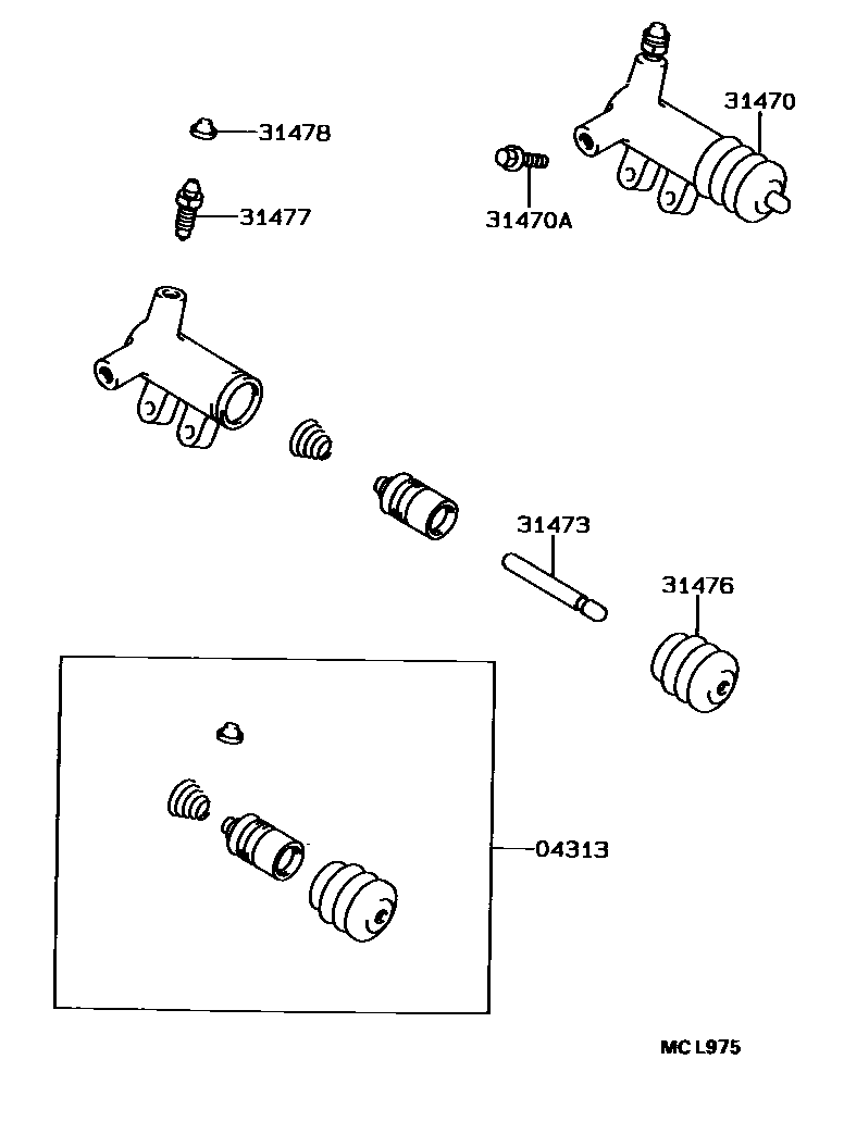 Toyota COROLLA 离合器分离缸 EPC diagram — MCL975