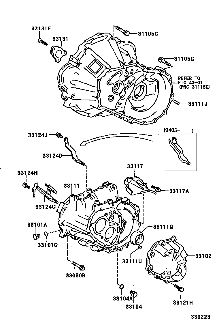 Toyota COROLLA 离合器壳和变速器壳(MTM) EPC diagram — 330223