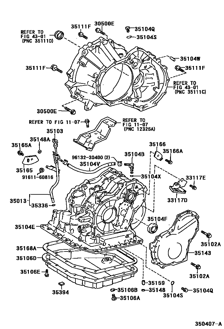 Toyota COROLLA 变速器壳和油底壳(ATM) EPC diagram — 350407A