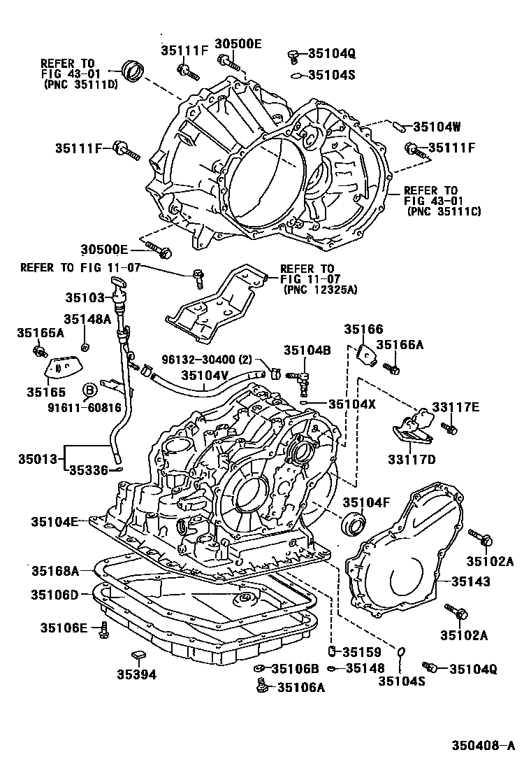 Toyota COROLLA 变速器壳和油底壳(ATM) EPC diagram — 350408A