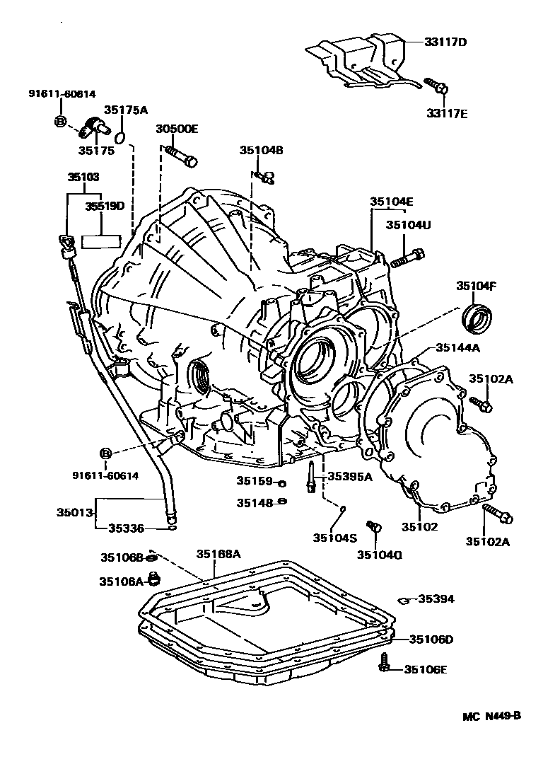 Toyota COROLLA 变速器壳和油底壳(ATM) EPC diagram — MCN449B