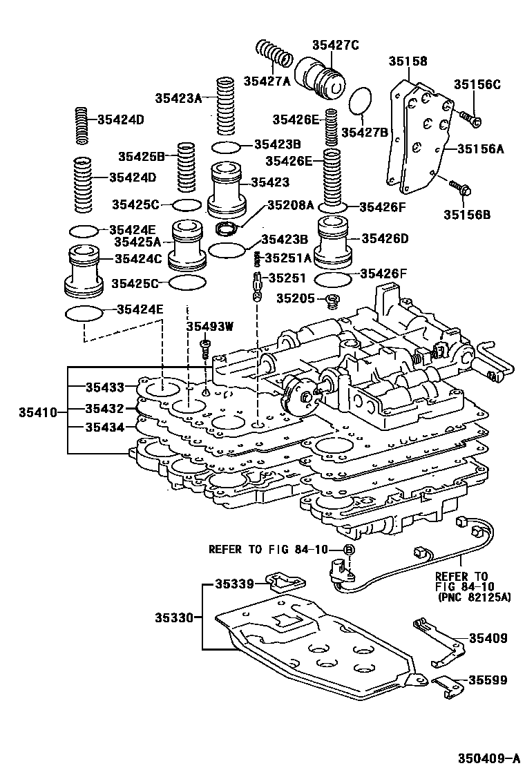 Toyota COROLLA 阀体和滤油网(ATM) EPC diagram — 350409A