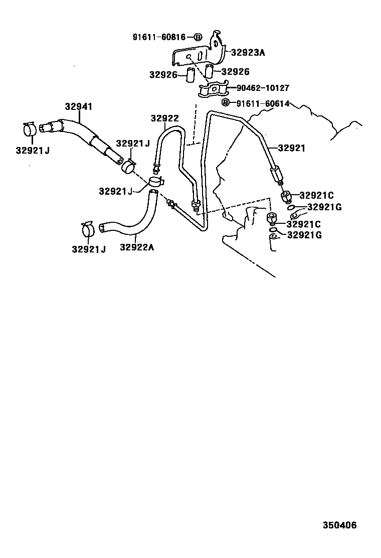 Toyota COROLLA 变速器油冷却器和配管(ATM) EPC diagram — 350406