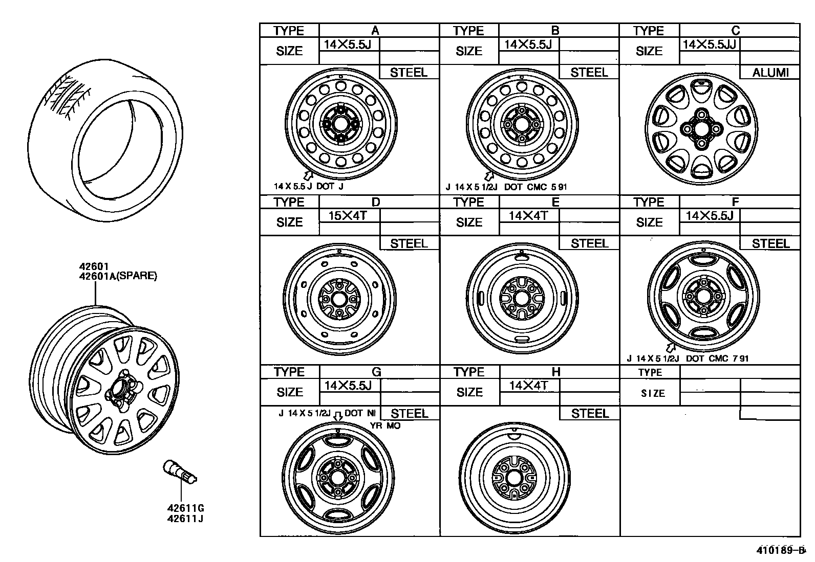 Toyota COROLLA 车轮和车轮盖 EPC diagram — 410189B