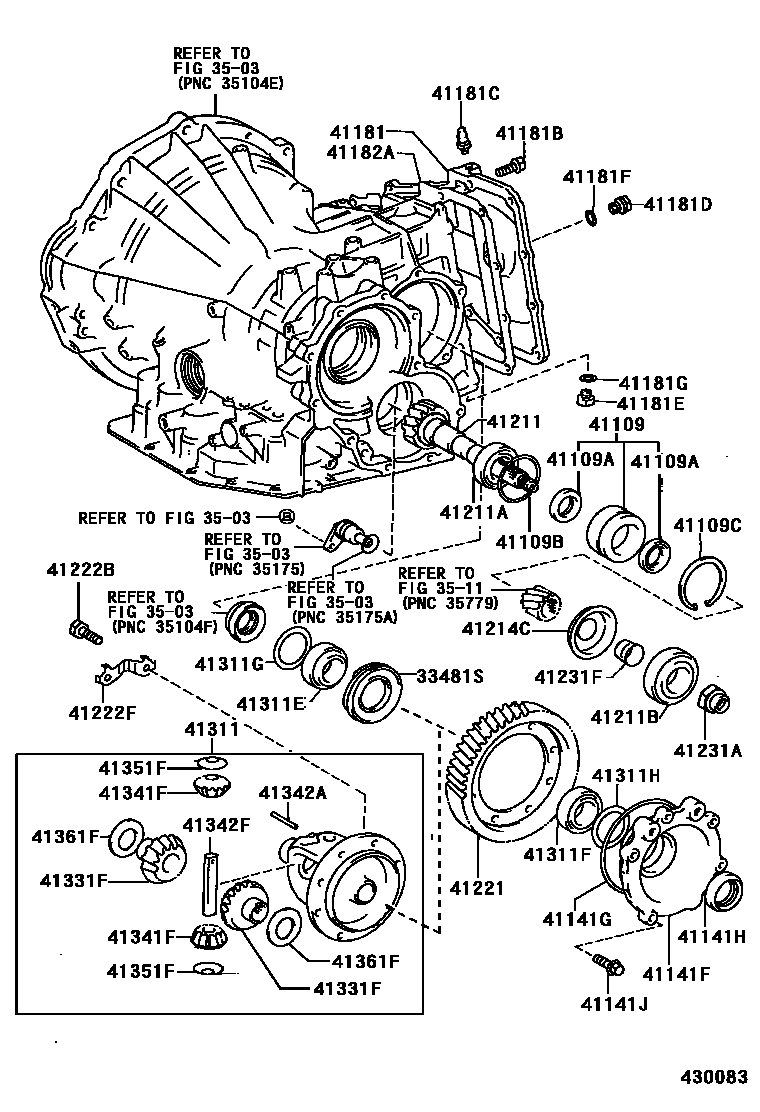 Toyota COROLLA 前桥壳和差速器 EPC diagram — 430083