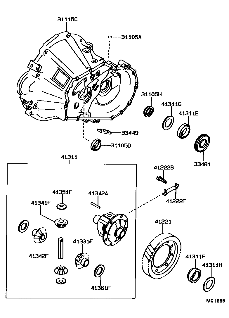 Toyota COROLLA 前桥壳和差速器 EPC diagram — MCL985