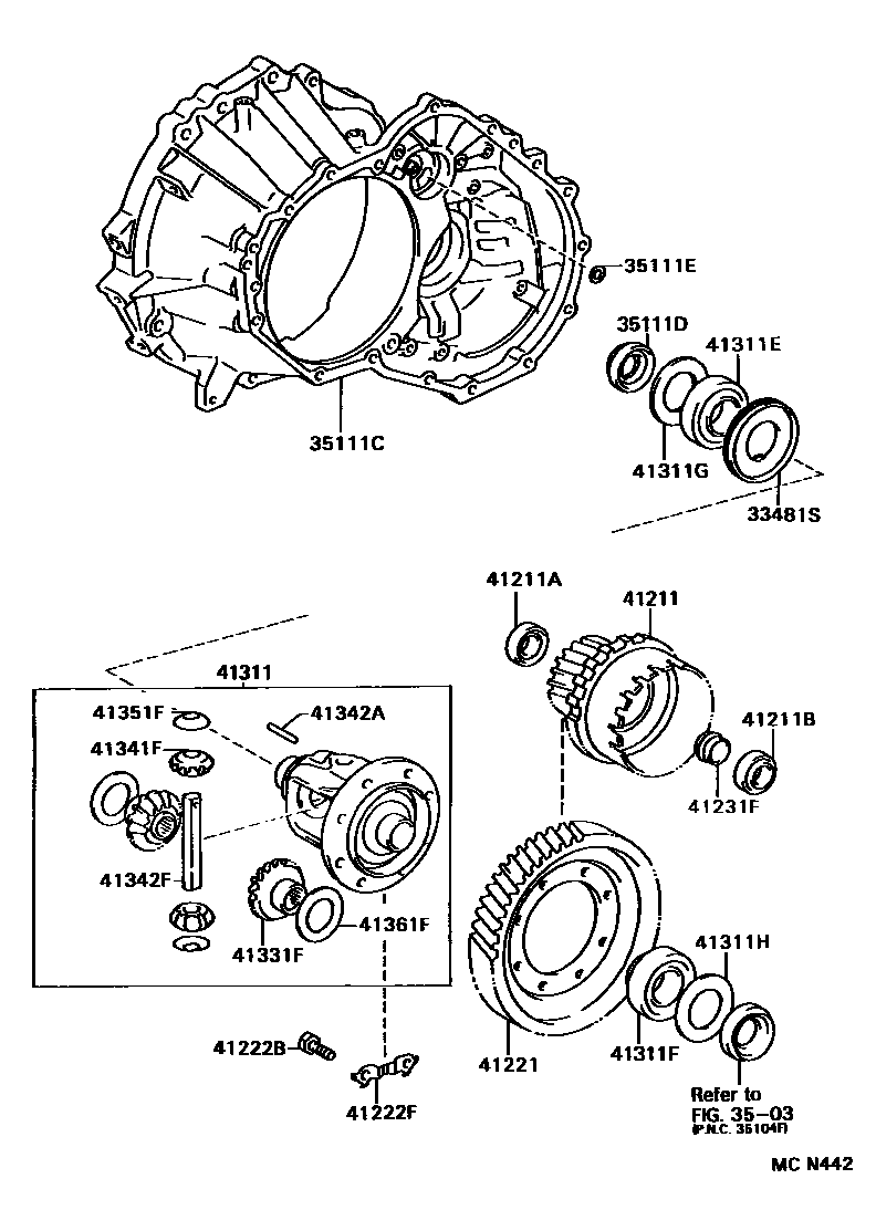 Toyota COROLLA 前桥壳和差速器 EPC diagram — MCN442