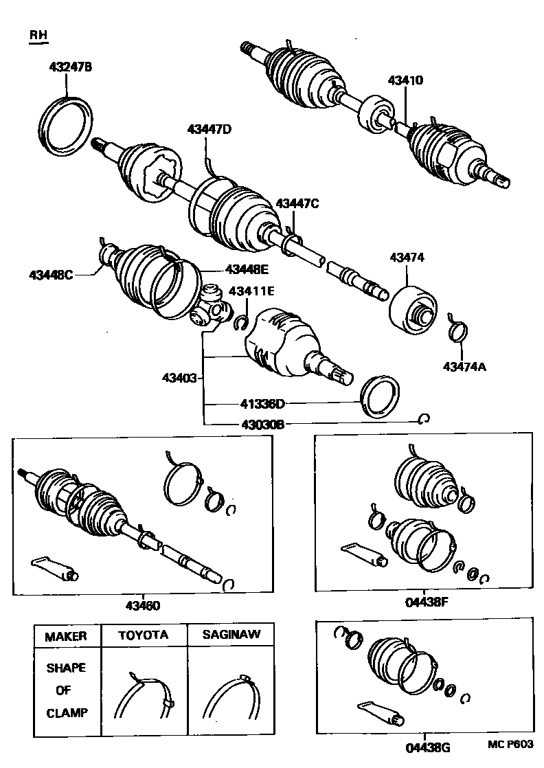 Toyota COROLLA Front Drive Shaft EPC diagram — MCP603