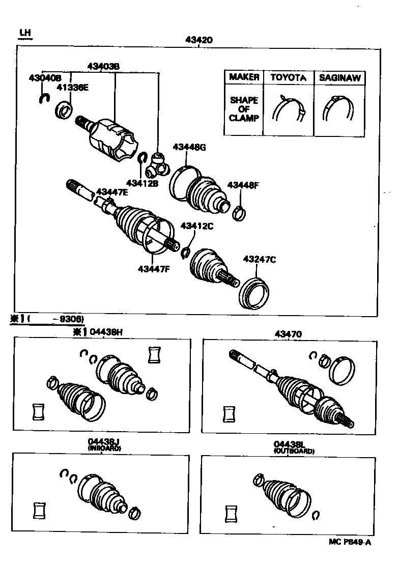 Toyota COROLLA Front Drive Shaft EPC diagram — MCP849A