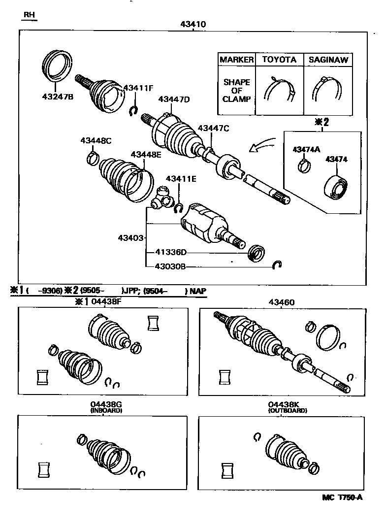 Toyota COROLLA Front Drive Shaft EPC diagram — MCT750A