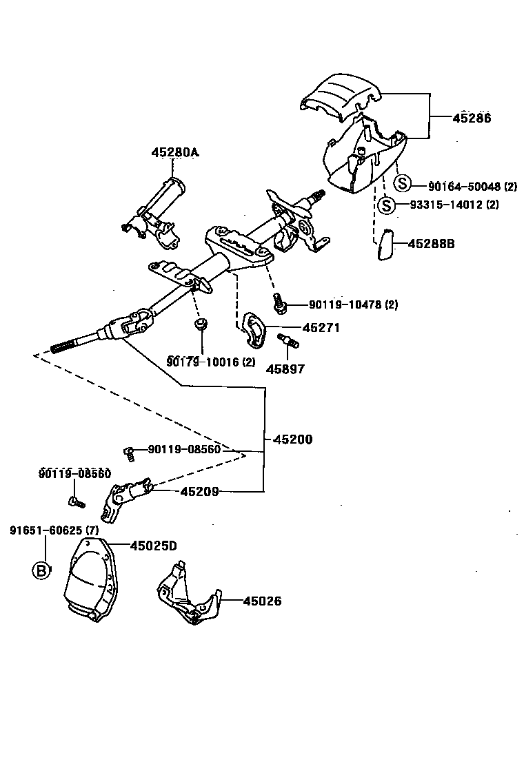 Toyota COROLLA Steering Column & Shaft EPC diagram — 450255
