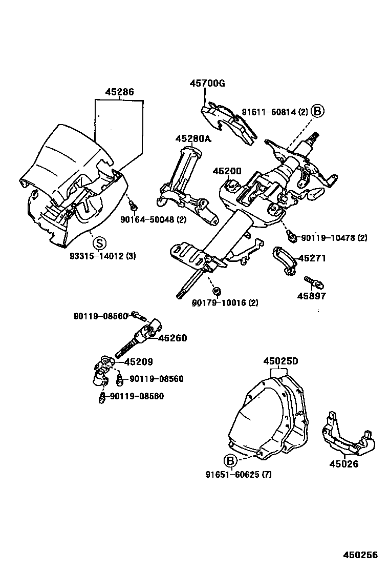 Toyota COROLLA Steering Column & Shaft EPC diagram — 450256