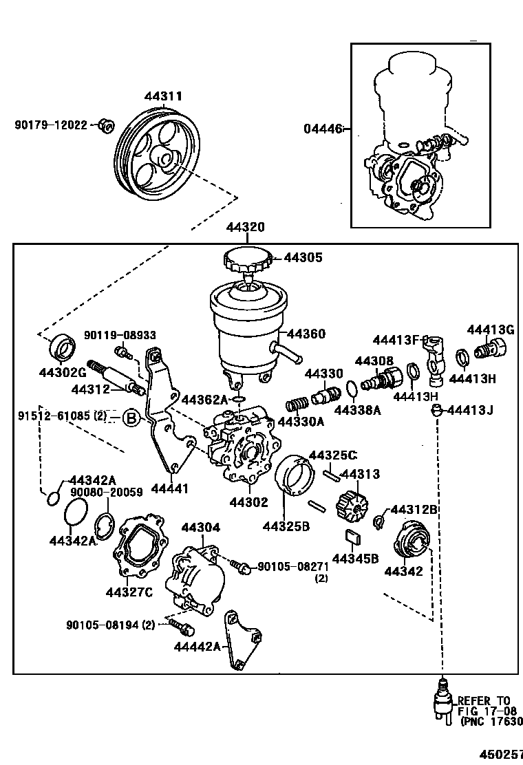 Toyota COROLLA 叶片泵和储油罐(动力转向) EPC diagram — 450257