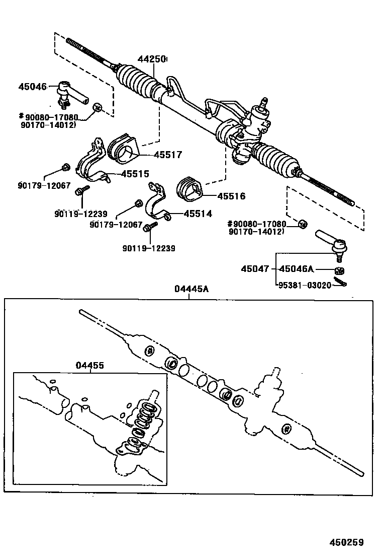 Toyota COROLLA 前转向齿轮和连杆 EPC diagram — 450259