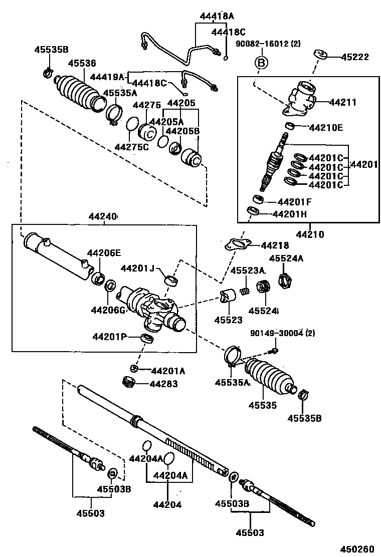 Toyota COROLLA 前转向齿轮和连杆 EPC diagram — 450260
