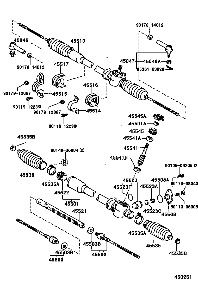 Toyota COROLLA 前转向齿轮和连杆 EPC diagram — 450261