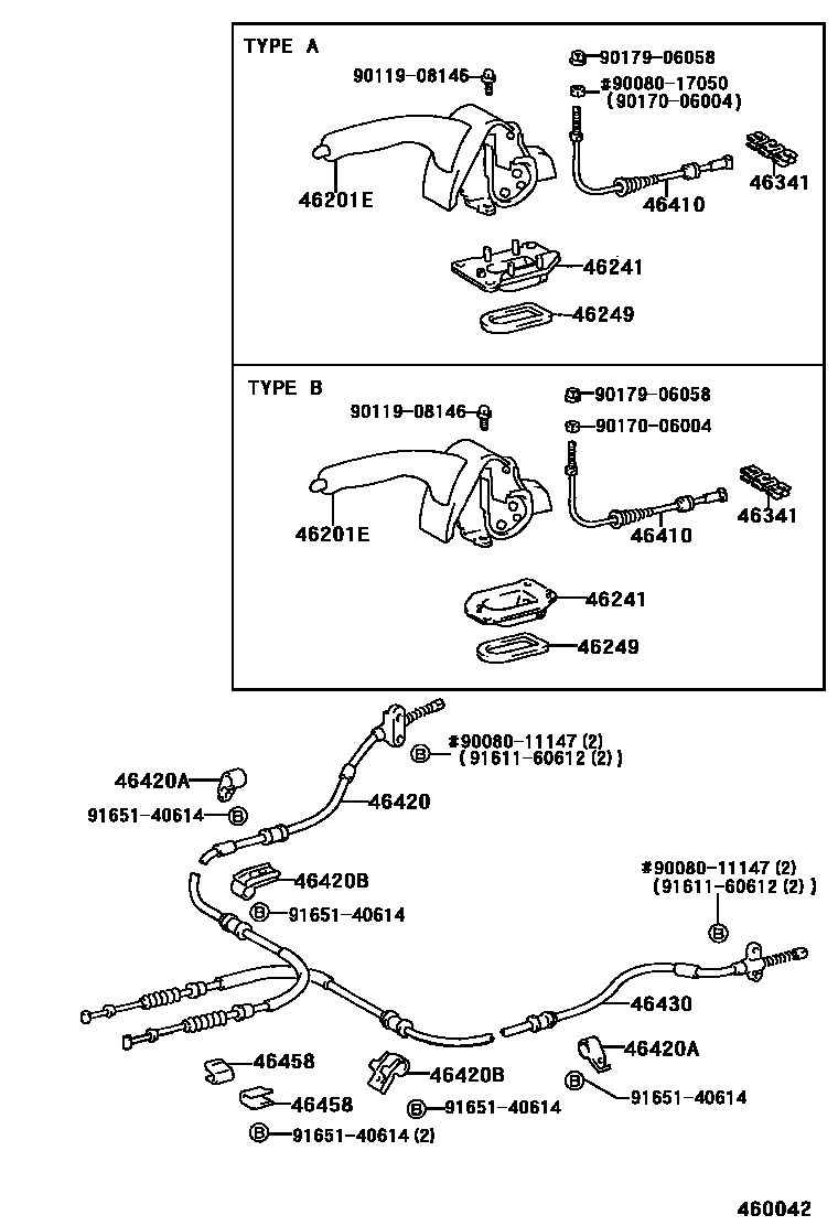 Toyota COROLLA Parking Brake & Cable EPC diagram — 460042