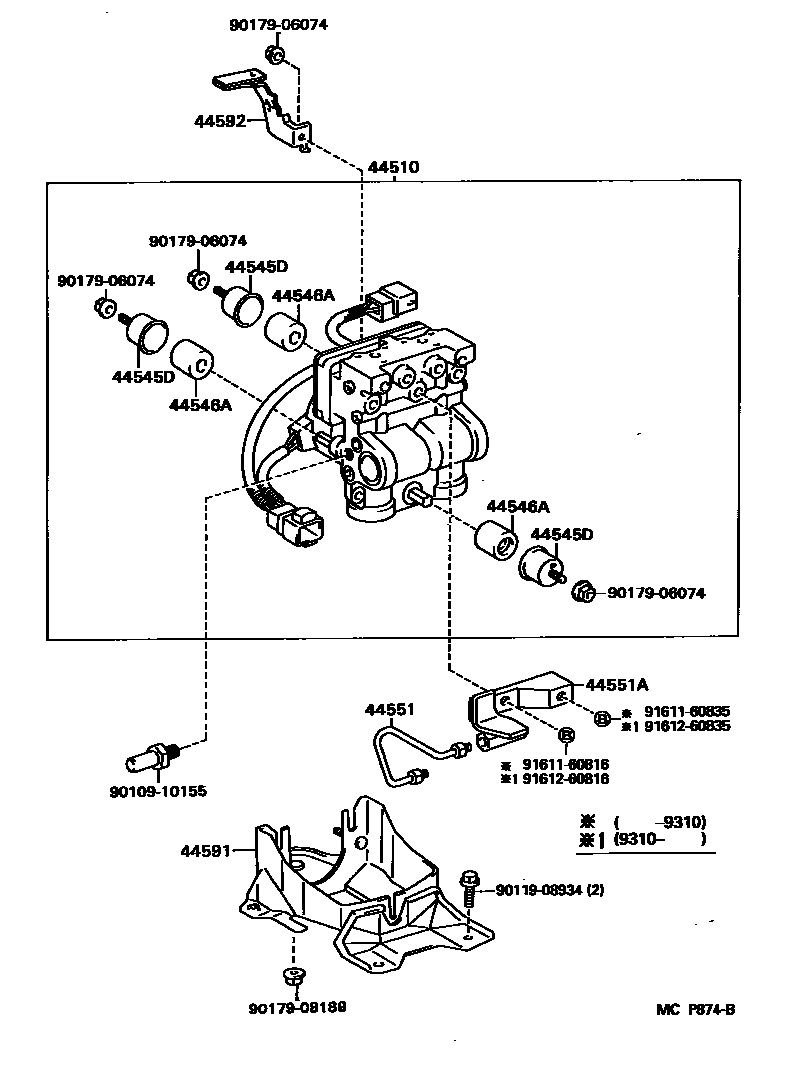 Toyota COROLLA 制动配管和卡箍 EPC diagram — MCP874B