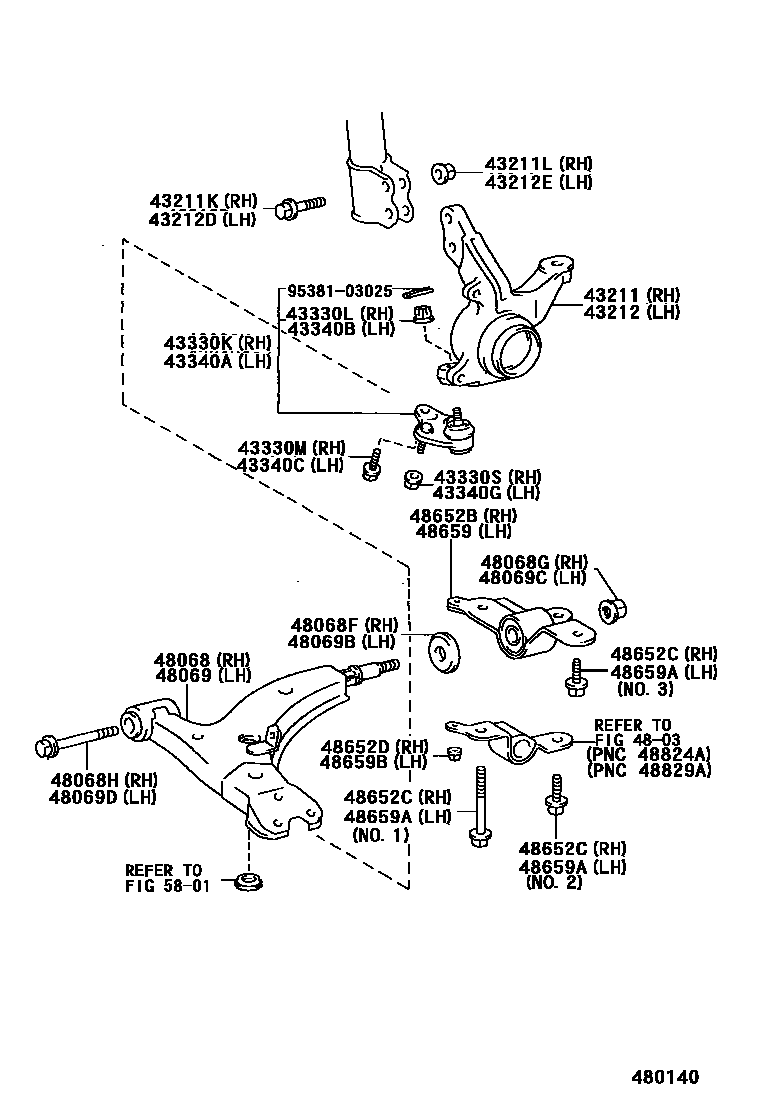 Toyota COROLLA 前桥控制臂和转向节 EPC diagram — 480140