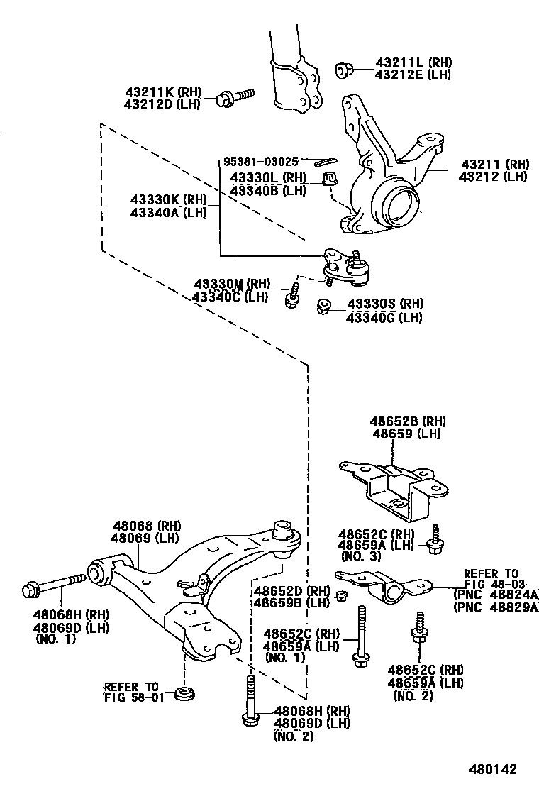 Toyota COROLLA 前桥控制臂和转向节 EPC diagram — 480142