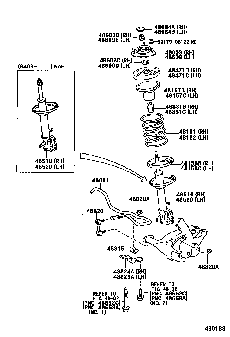 Toyota COROLLA Front Spring & Shock Absorber EPC diagram — 480138